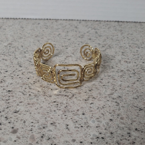 Gold-Tone Abstract Swirl Open Cuff Bracelet – Fashion Jewelry - Picture 1 of 4